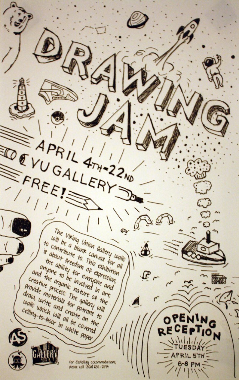 The 'Drawing Jam' exhibit in the VU Gallery, open until April 22, allows visitor to create their own art. Photo by Shea Taisey | University Communications intern