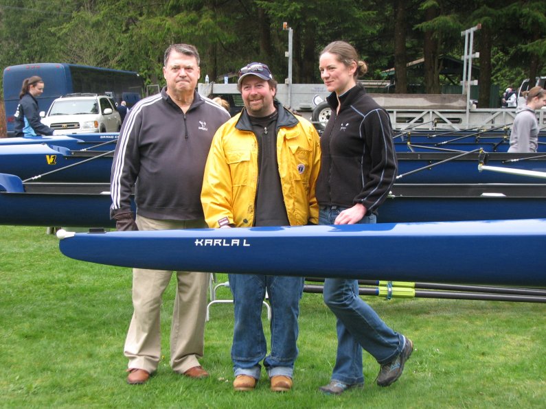 Peter Rynders, Rowing Coach John Fuchs and Karla Landis pose for a photo at the event. Courtesy photo