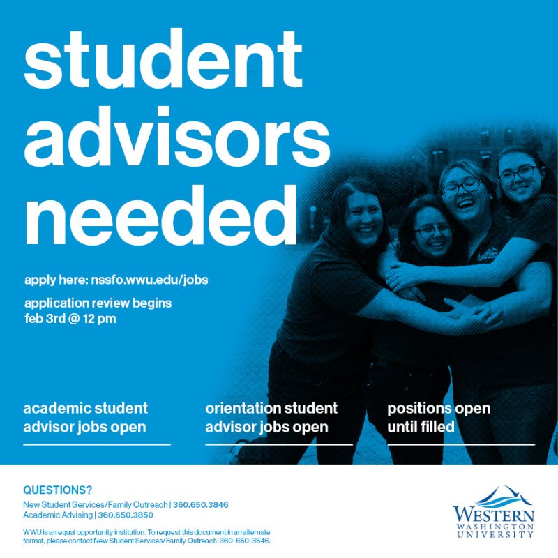 There are openings as an Orientation Student Advisor (OSA) within the office of New Student Services/Family Outreach and openings as an Academic Student Advisor (ASA) within the Academic Advising Center.