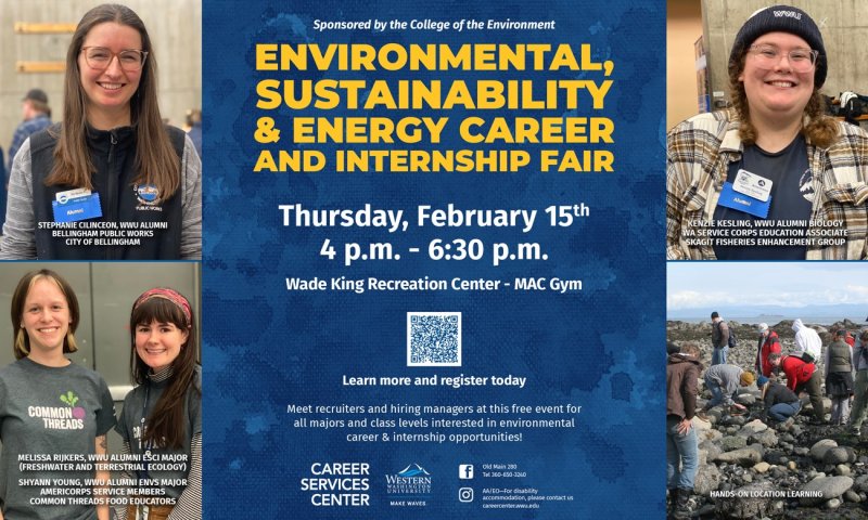 Environmental Internship and Career Fair poster with times, dates and details of the event