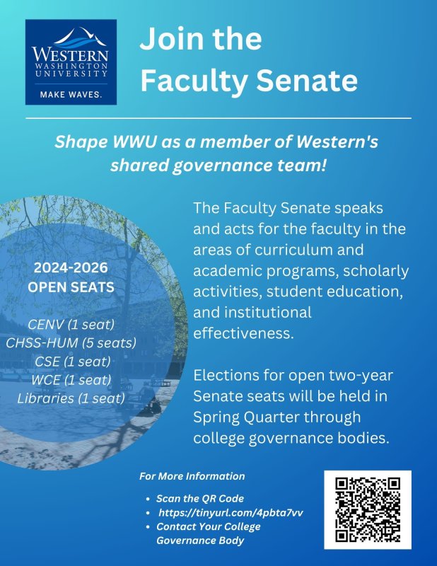 Flyer has info about the seats available in the upcoming Faculty Senate election.