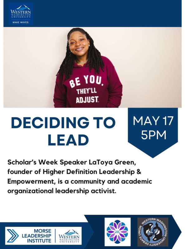 Poster has details about LaToya Green's visit to campus May 17