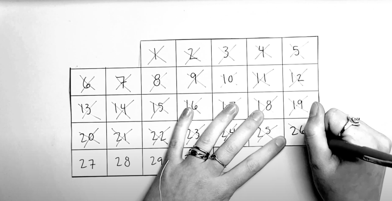 Screenshot from "The Missing Month" by WWU student Hadley VanLandingham, showing in black and white a hand-drawn calendar with dates being crossed out.