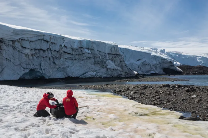 Alia Khan samples snow in Antarctica