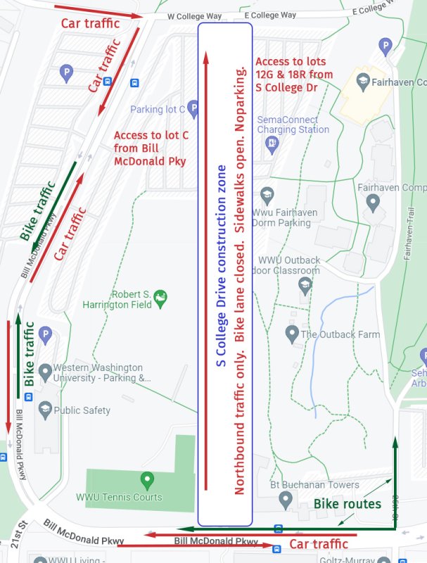 Map of South College Drive road closure