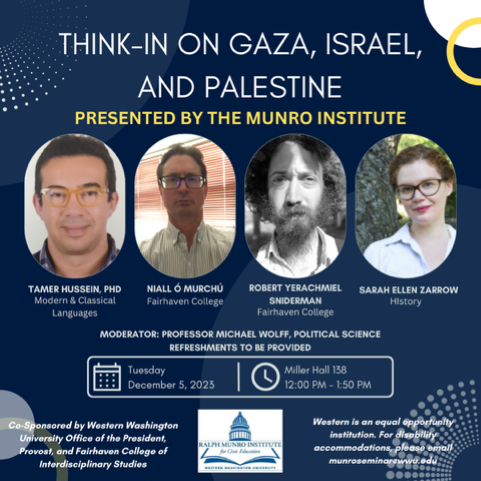 Poster for next Tuesday's "Think In" on Israel and Gaza