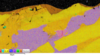 A slice of basaltic rock like those on Mars viewed through WWU's electron microscope