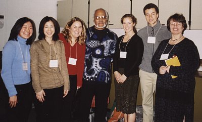Left to right: Western Washington University students Kayce Nakamura, Nao Matsumoto, Thea Monday, Robert Moses, Jessica Evans, Stephen Bonnell and FIG seminar instructor Karen Casto pose for a photo at the Washington Center conference in February 2003. Ph