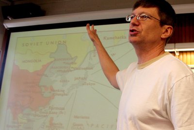 Ed Vajda, director of the Center for East Asian Studies at WWU, teaches on Mongolian history during a class. Photo by Matthew Anderson | WWU