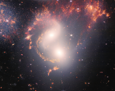 A close-up of the Stephan's Quintet that shows two galaxies in the process of merging.