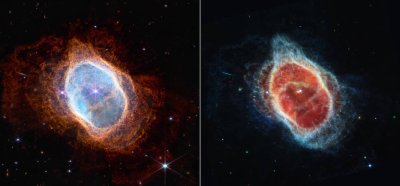 Side-by-side images of the Southern Ring Nebula.