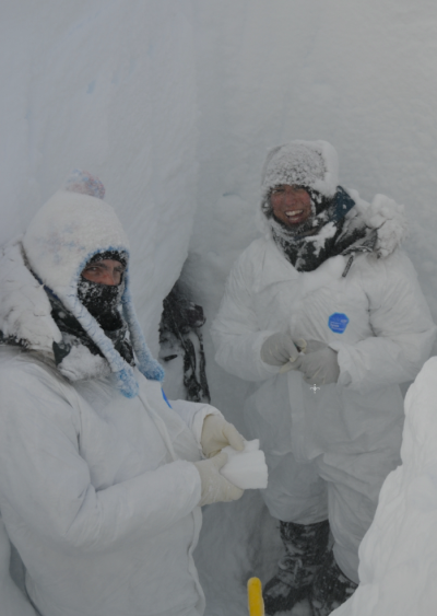 Sampling snow in a pit on the Hotedahlfonna Glacier in March 2017 through funding from the Svalbard Science Forum and Norwegian Polar Institute.