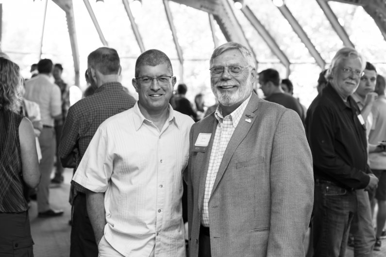 John Lawson, right, stands with Western Provost Brent Carbajal at Lawson's retirement celebration June 30. Photo by Jonathan Williams / WWU