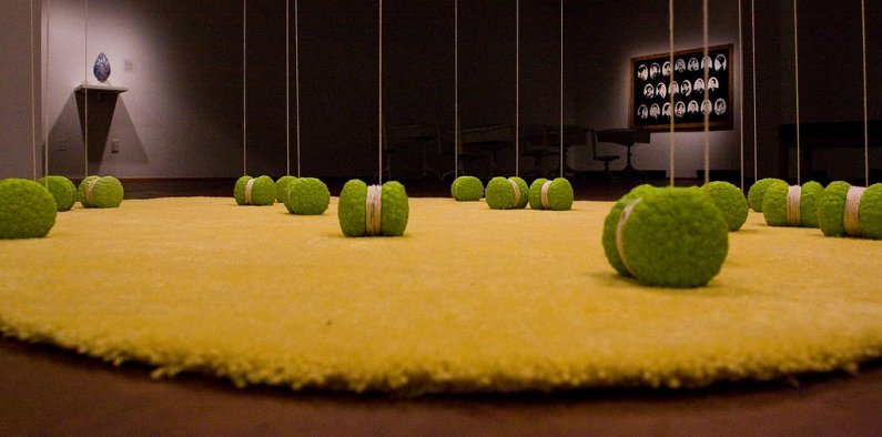 Victoria Calabro's "Yo-yos on Yellow Hill" is an expression of her process of making art and the intentions of her art. Photo by Jon Bergman | University Communications intern