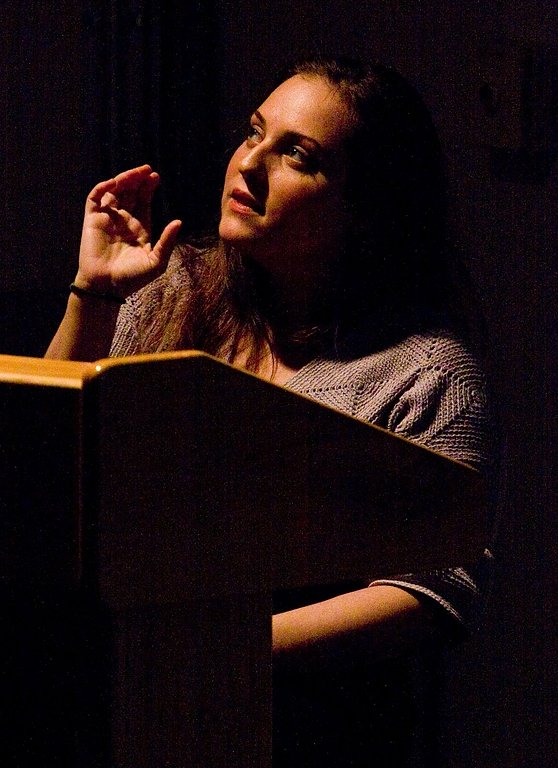 Victoria Calabro speaks at Western Washington University on Tuesday, Jan. 19, as a part of the WWU Department of Art's Studio Speaker Series, which invites artists to showcase their work. Photo by Jon Bergman | University Communications intern