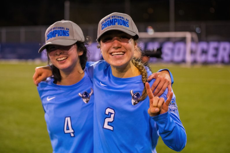 Viks celebrate their second women's soccer national championship
