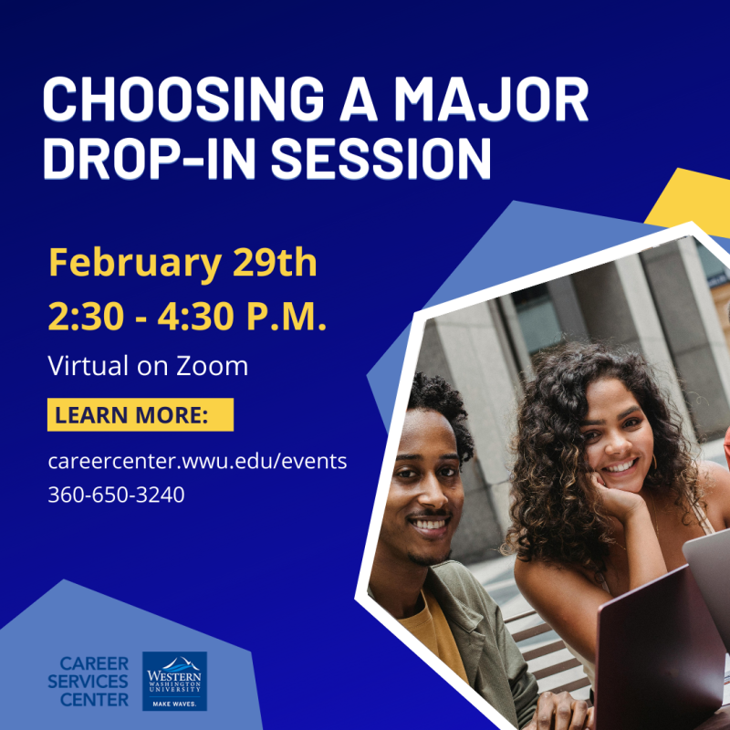 Poster for the Choosing A Major drop-in session has details about the event