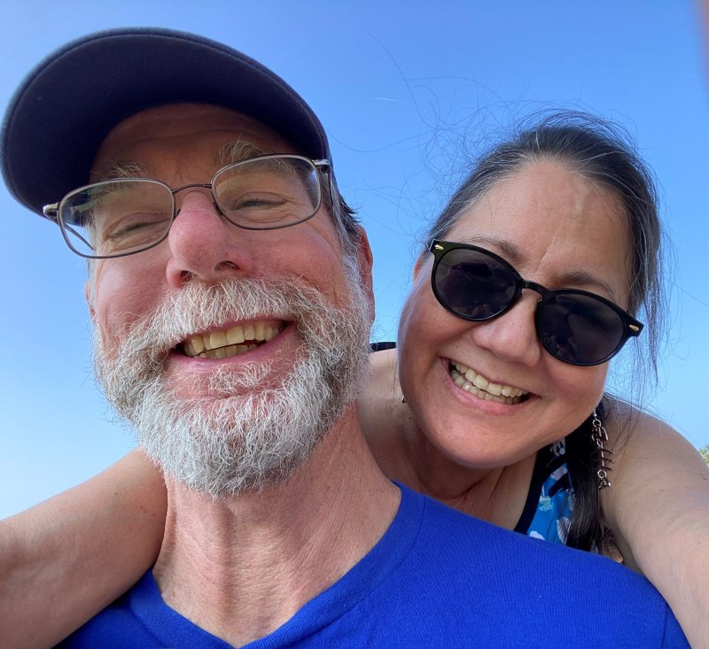 Sherrie and her husband Dave smile for the camera in this selfie