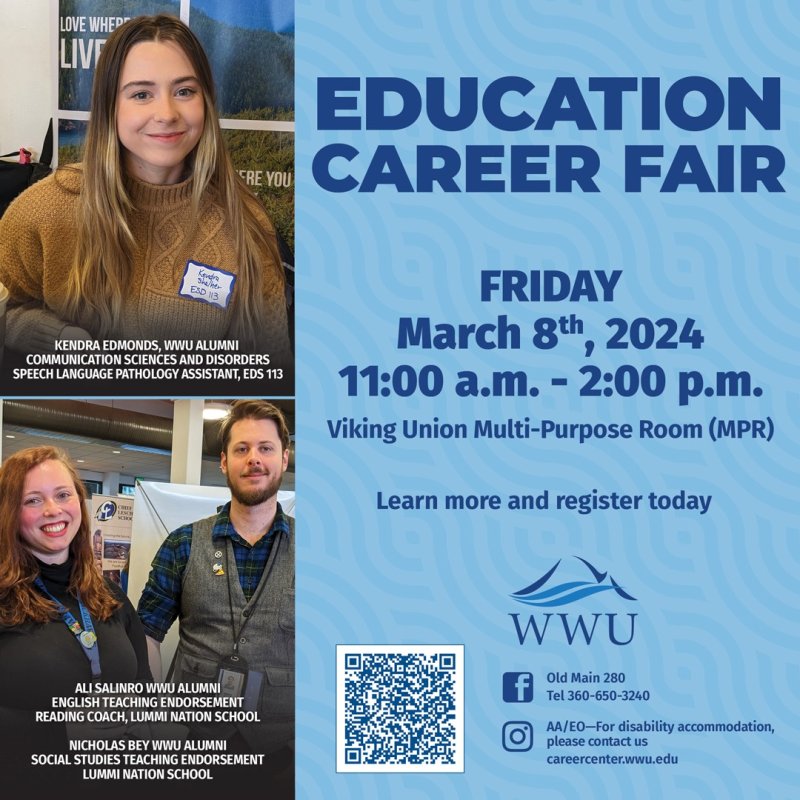 Education Career Fair poster has details about the event and a QR code to scan for more information
